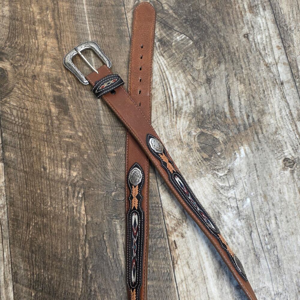 Wrangler Western Leather Belt Concho Southwest Brown Cowboy Size 44